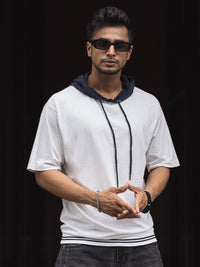 Powerlook Men Solid Hooded Drop-Shoulder Sleeves Pure Cotton Oversized T-shirt