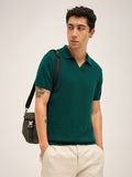 THE BEAR HOUSE Men Self Design Polo Collar Cotton T-shirt
