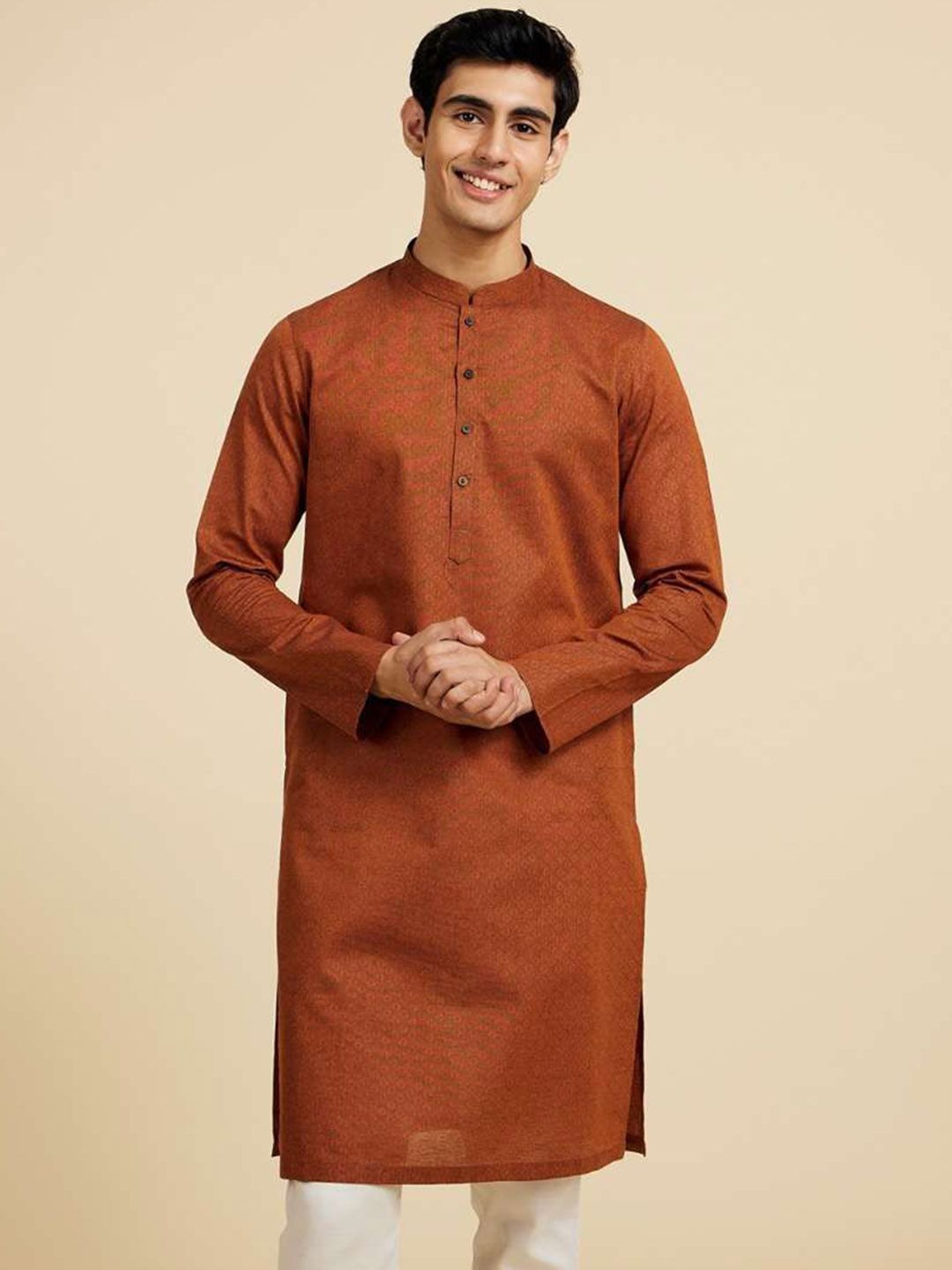 Diwas by Manyavar Woven Design Mandarin Collar Straight Kurta