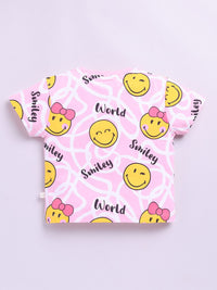 Happy Faces Girls Smiley Printed Pure Cotton T-shirt