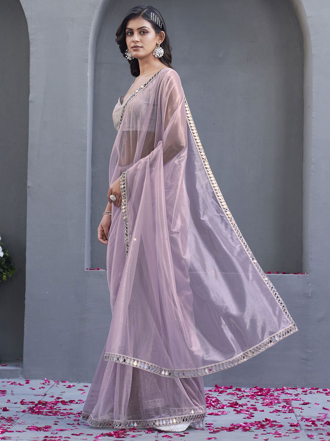 Tikhi Imli Embellished Mirror Work Net Saree