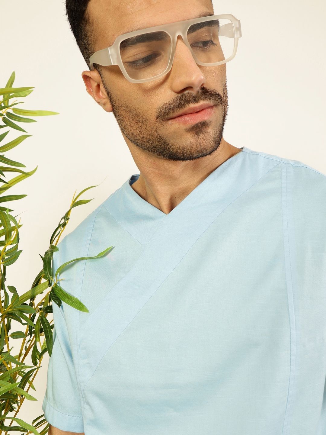 Thomas Scott Men Solid V-Neck Cotton Boxy T-Shirt