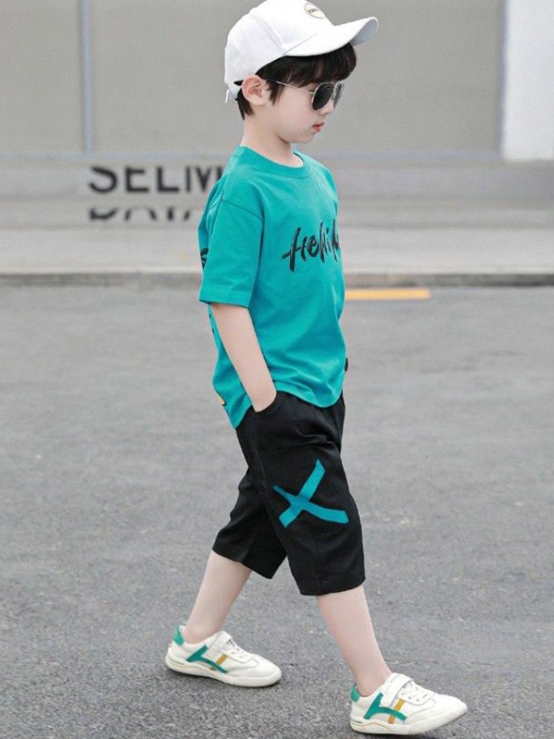 YK Boys Printed Round Neck Pure Cotton T-Shirt With Shorts