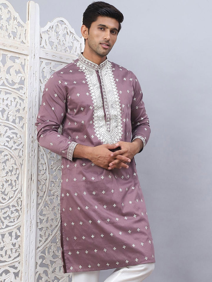 Jompers Floral Sequins Embroidered Mandarin Collar Straight Kurta