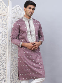 Jompers Floral Sequins Embroidered Mandarin Collar Straight Kurta