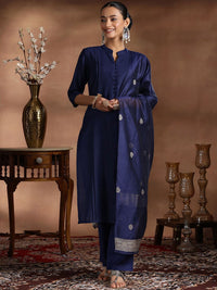 Libas Mandarin Collar Pleated Straight Kurta with Trousers & Dupatta