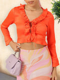 DressBerry Retro Revival Ruffles Tie-Ups Crop Top