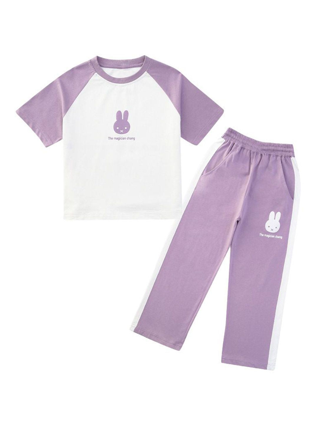 YK Girls Printed Round Neck T-Shirt With Trousers