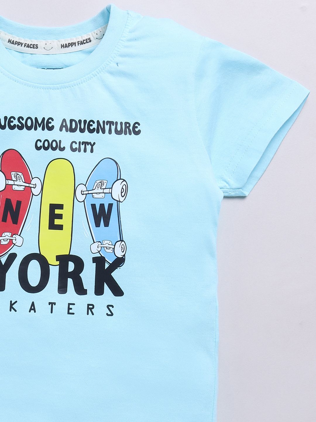 Happy Faces Boys Pure Cotton Typography & Graphic Printed T-shirt