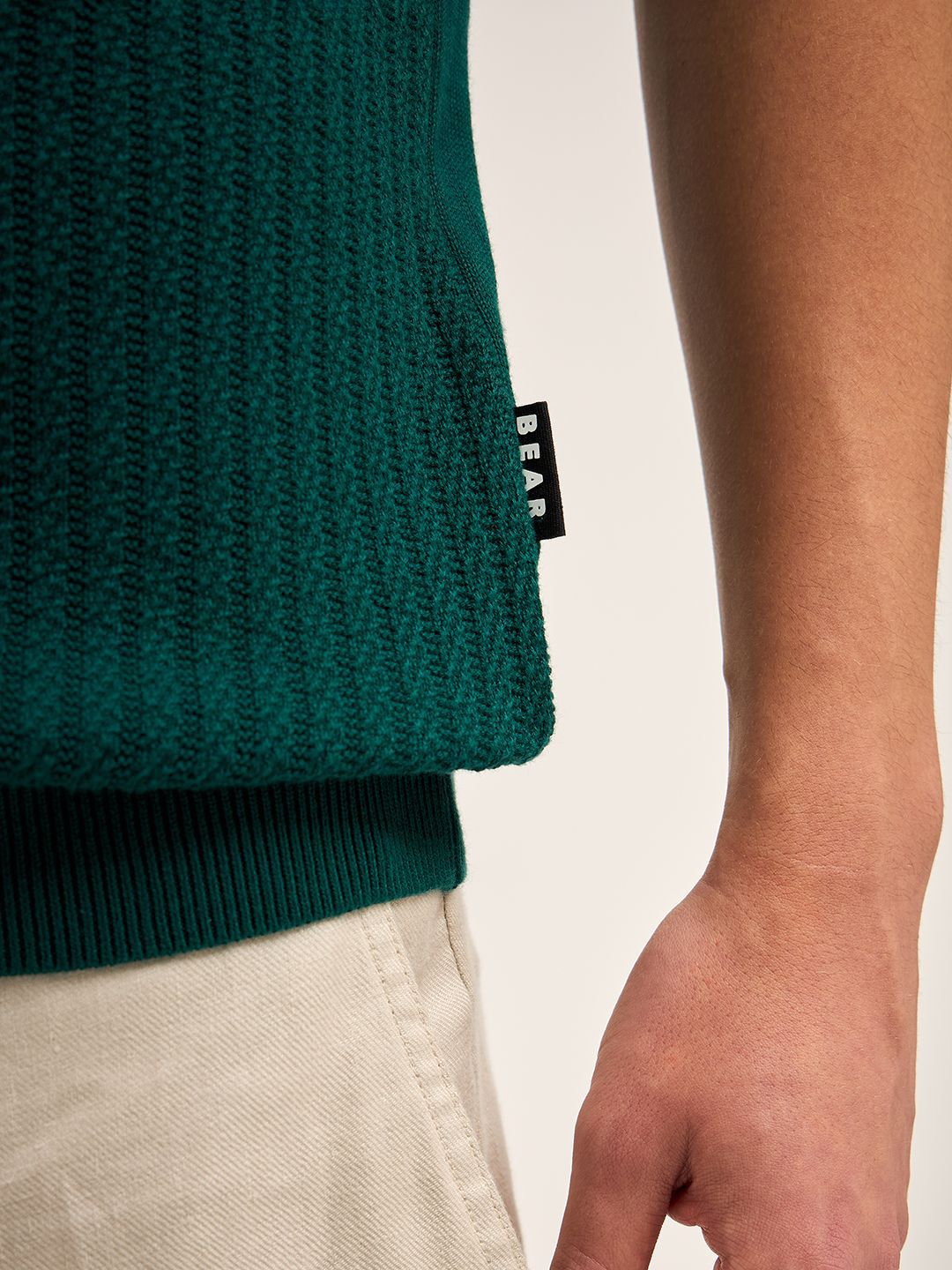 THE BEAR HOUSE Men Self Design Polo Collar Cotton T-shirt