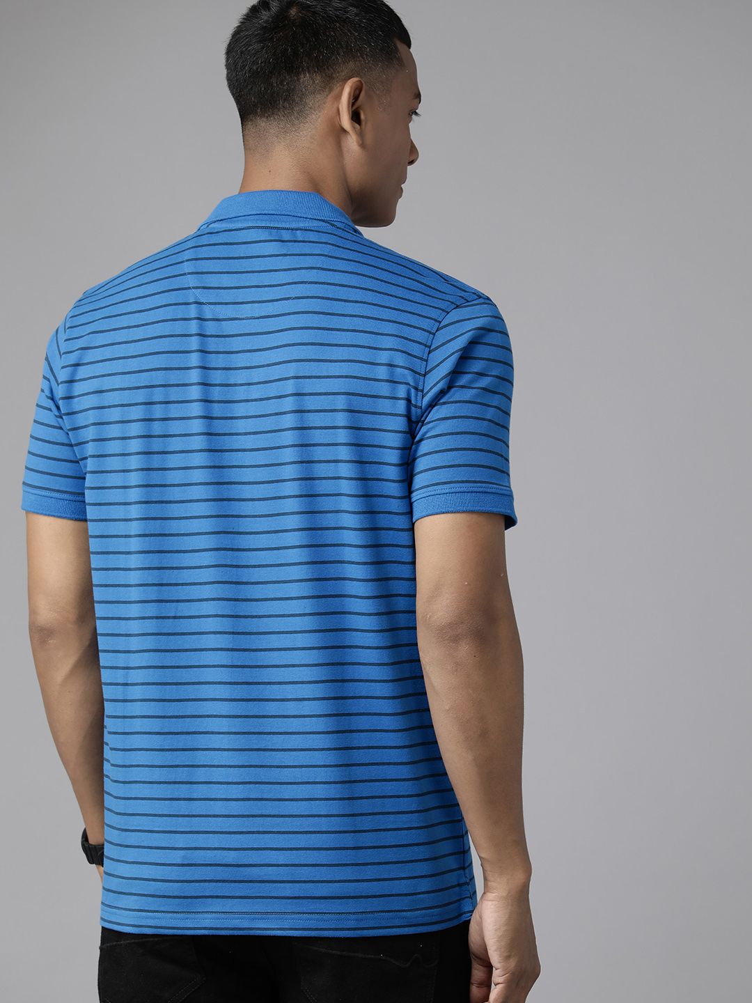 Park Avenue Men Striped Polo Collar Slim Fit T-shirt