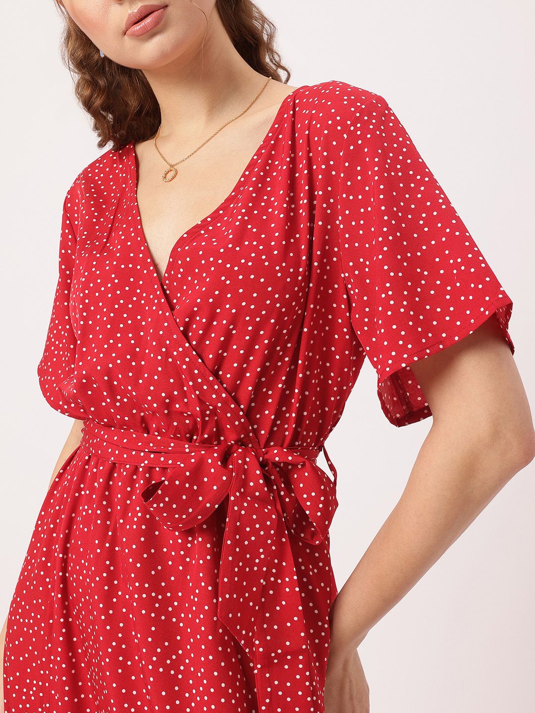 DressBerry Red Polka Dot Wrap Maxi Dress