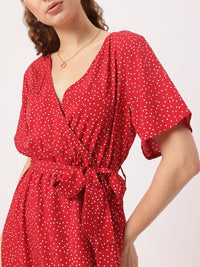 DressBerry Red Polka Dot Wrap Maxi Dress