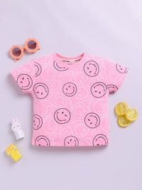 Happy Faces Girls Smiley Printed Pure Cotton T-shirt
