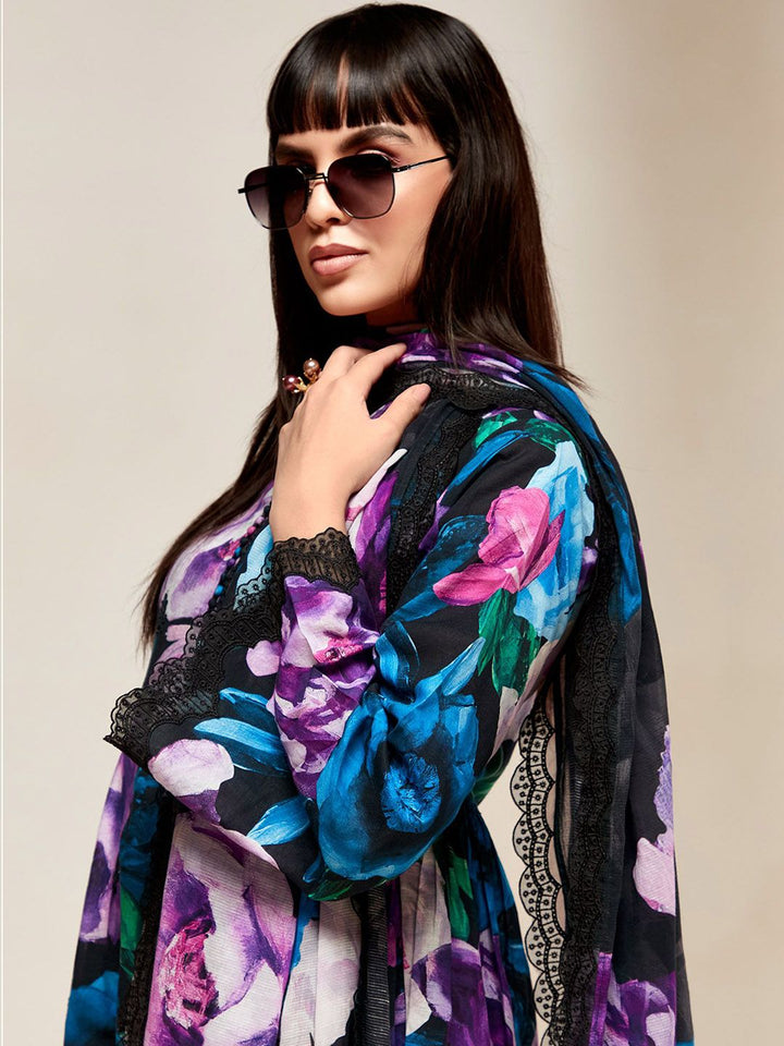 Indo Era Women Floral Embroidered Empire Thread Work Kurta with Trousers & With Dupatta