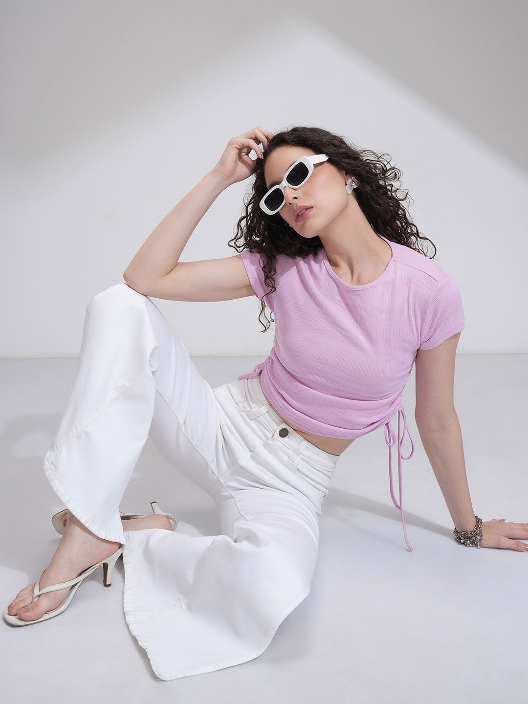 Street By Tokyo Talkies Women Solid Round-Neck Tie-Up Rib Top