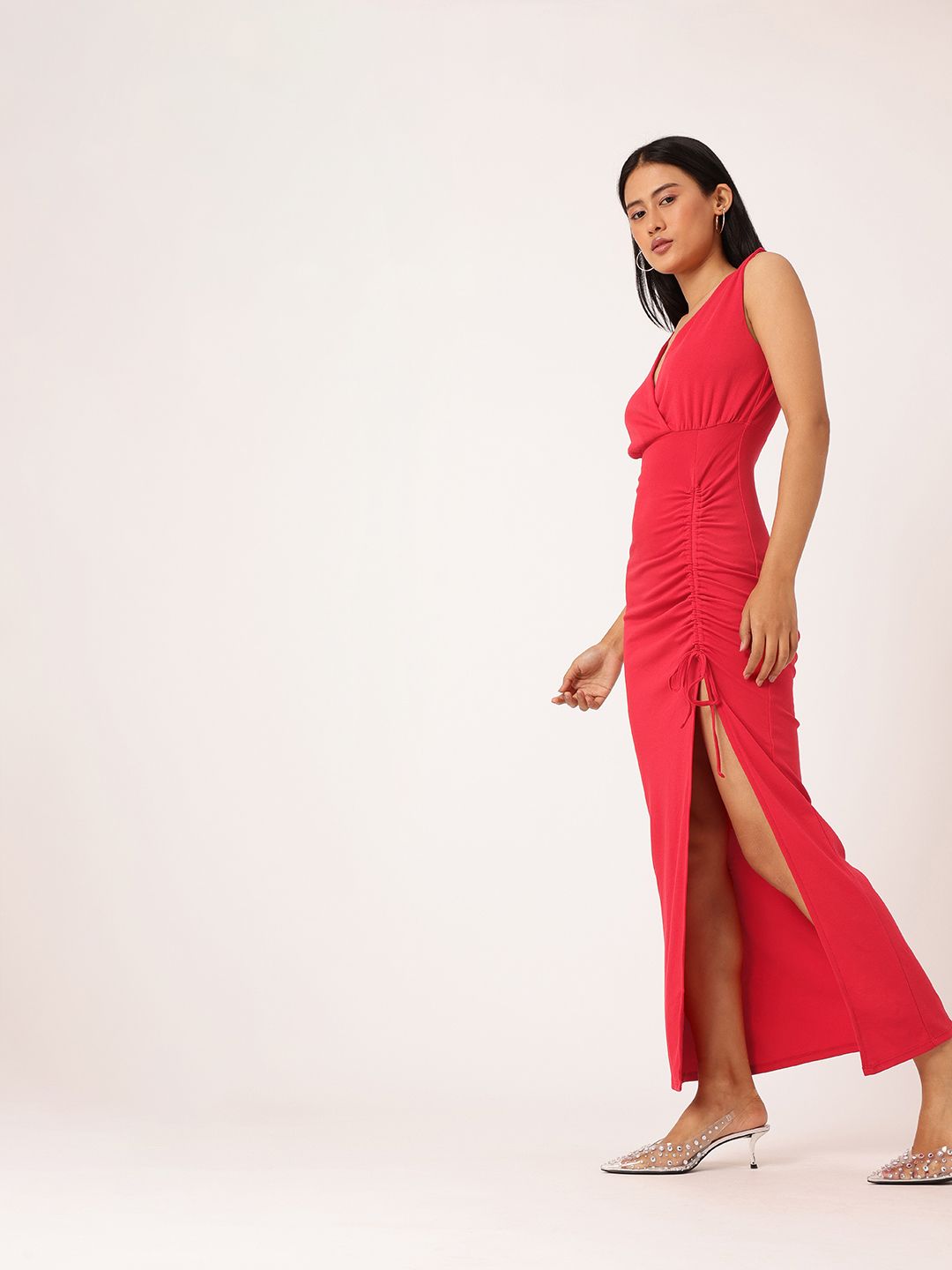 DressBerry Cherry Red Date Night Dream Ruched Maxi Dress