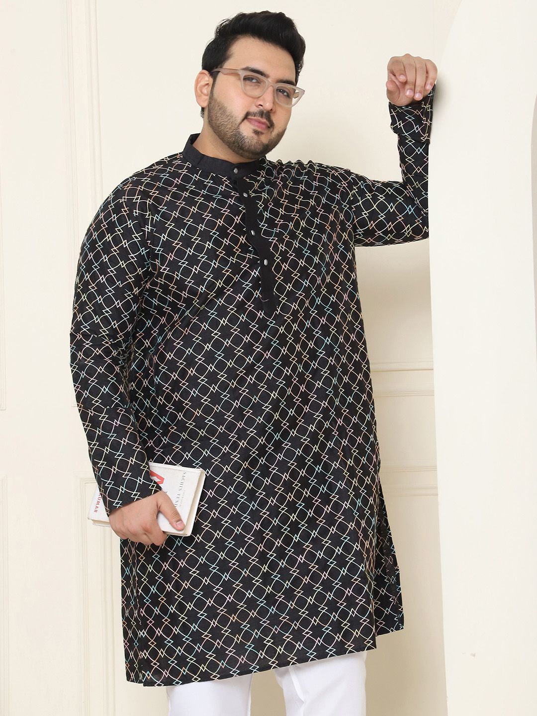SOJANYA PLUS Geometric Printed Mandarin Collar Regular Straight Kurta