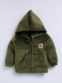 Moms Love Infant Boys Ribbed Velvet-Finish Pure Cotton Hooded Sweatshirt With Joggers