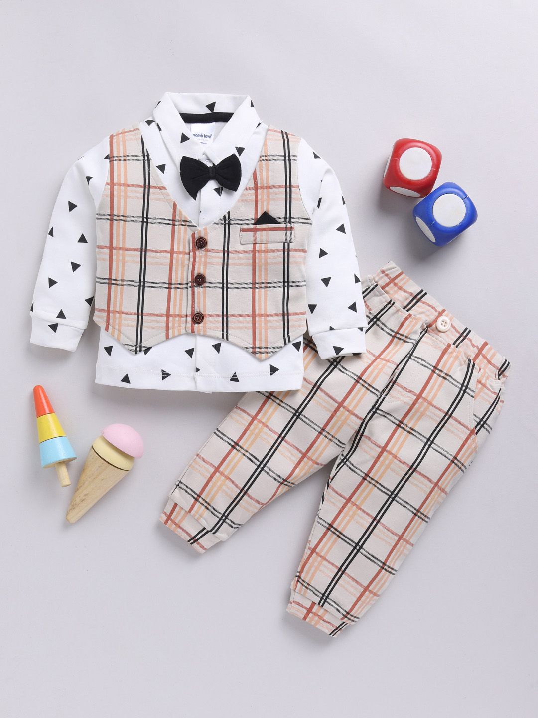 Moms Love Boys Checked Shirt with Trousers
