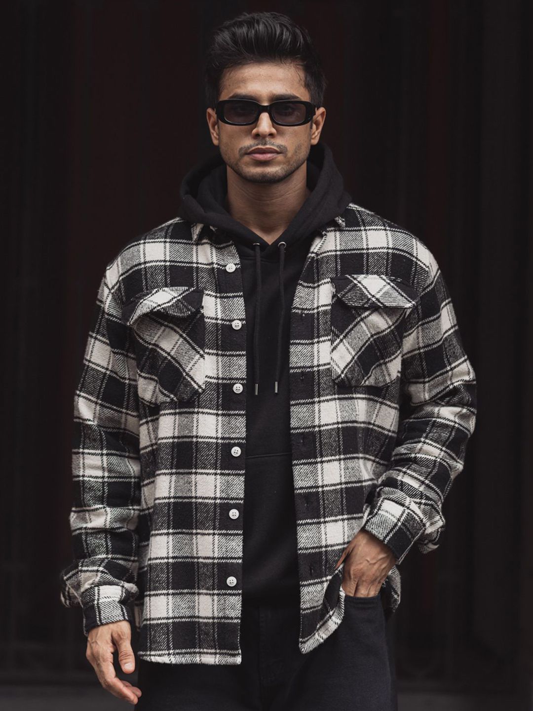 Powerlook Men Spread Collar Tartan Checked Cotton Casual Shirt