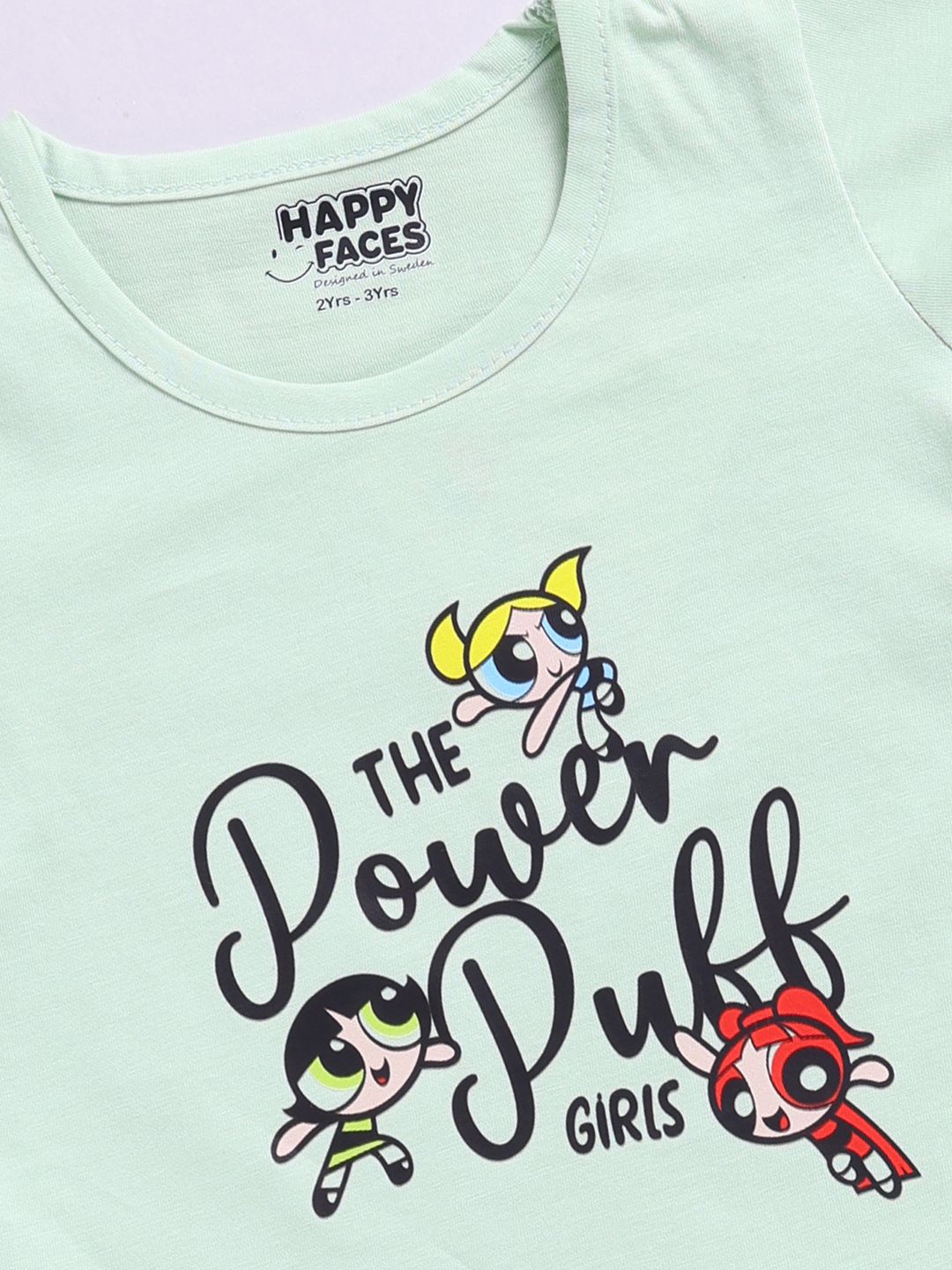 Happy Faces Girls Powerpuff Printed Pure Cotton Fit & Flare Dress