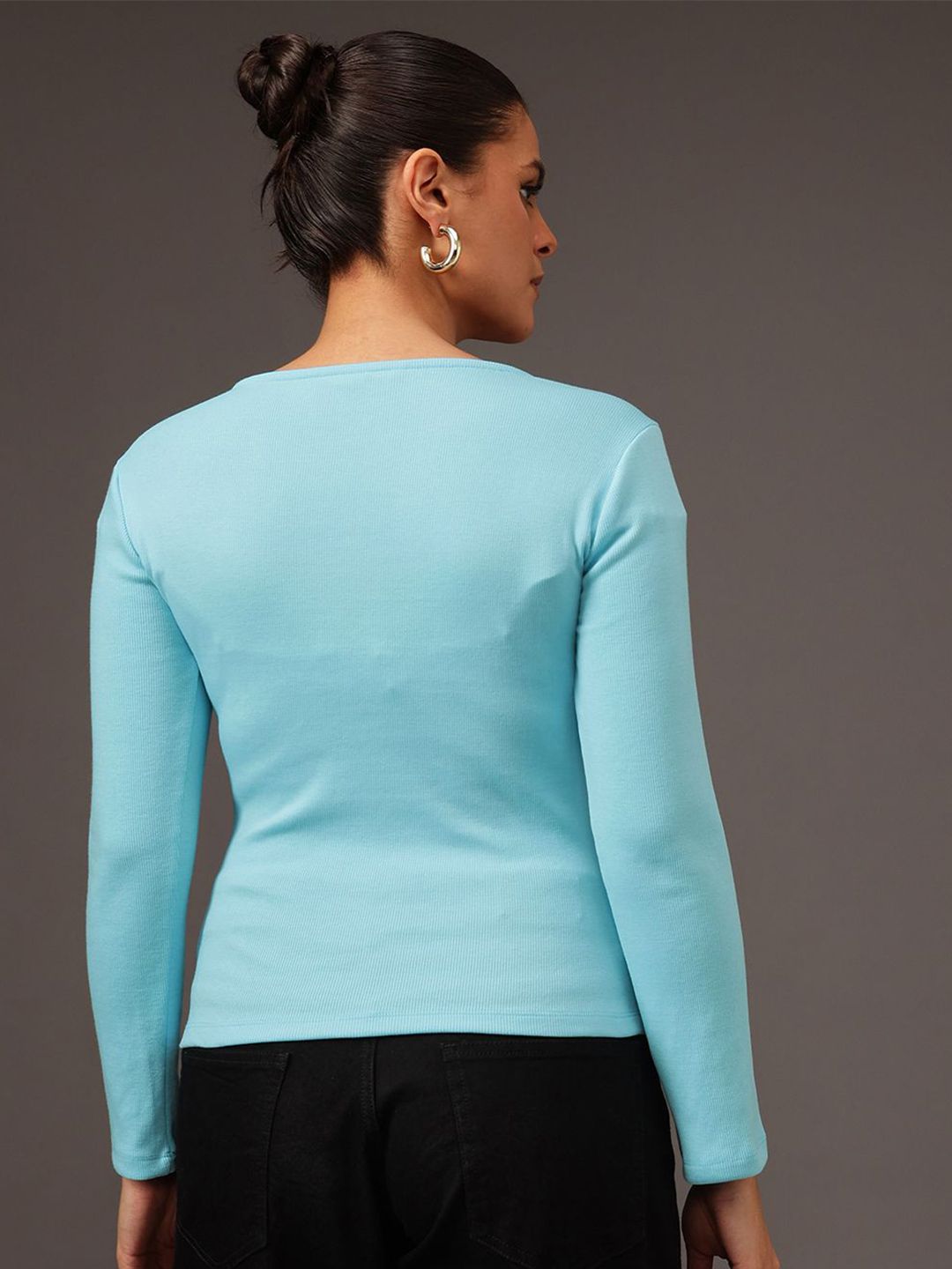 STREET 9 Women Square Neck Cotton Regular Top