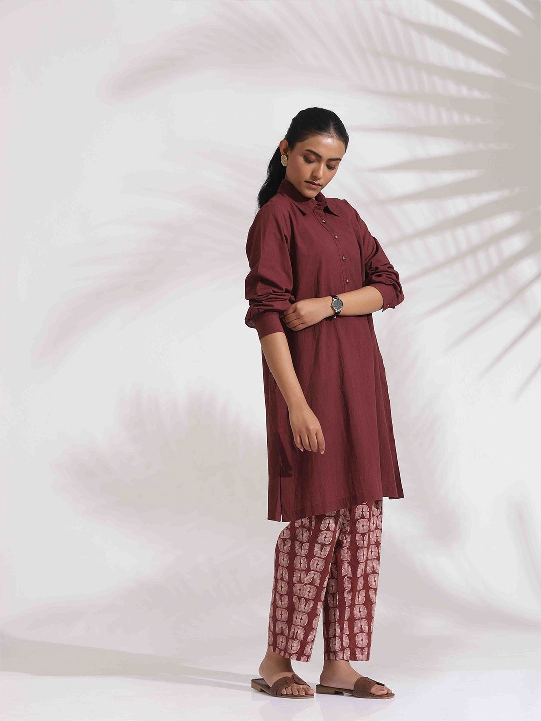 trueBrowns Shirt Collar Cotton Tunic with Trouser