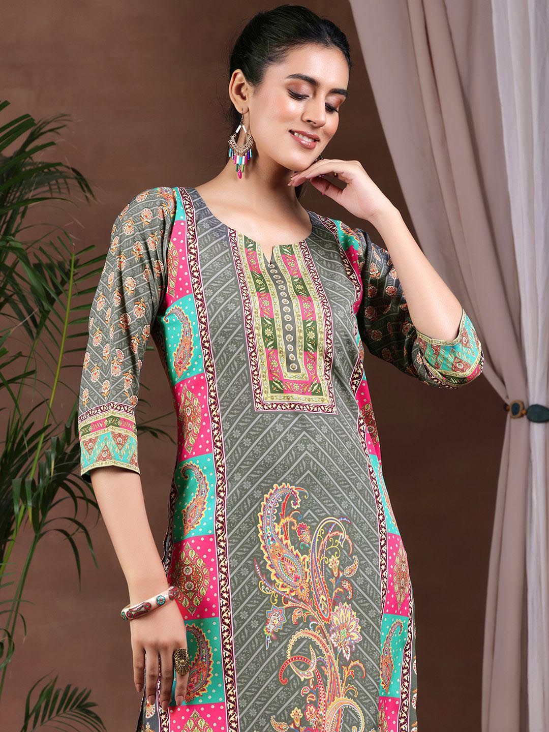 Libas Ethnic Motifs Printed Straight Kurta with Trousers & Dupatta
