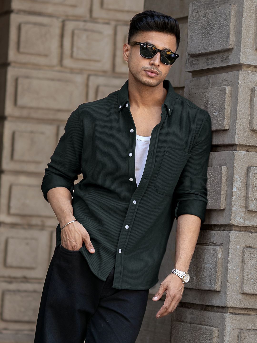 Powerlook Men Regular Fit Button-Down Collar Textured Casual Shirt