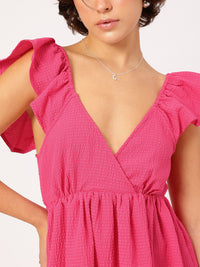 DressBerry BarbieCore Chic Seersucker Cut Out Detail Mini Dress