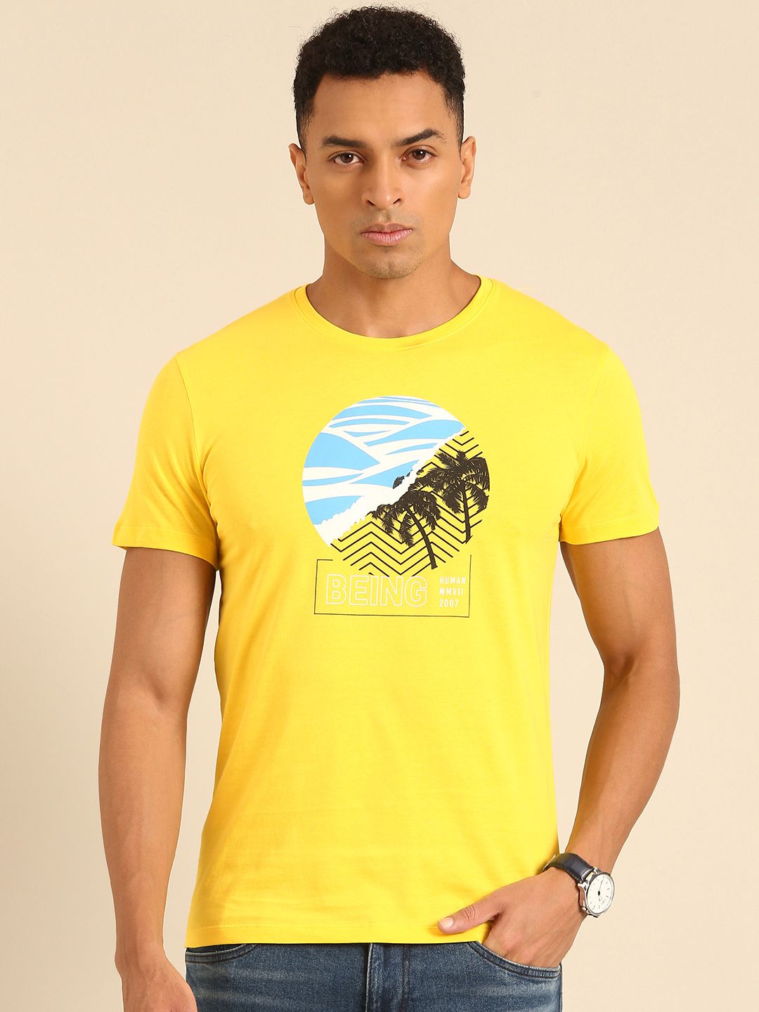 Being Human Pure Cotton Graphic Printed T-shirt