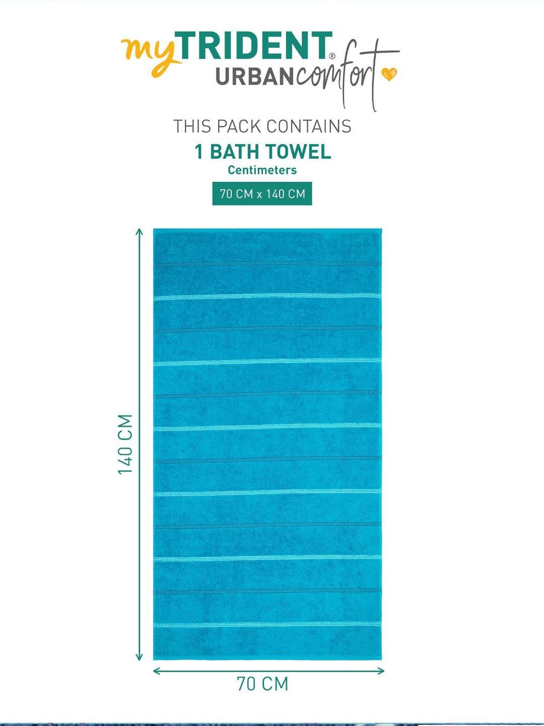 MYTRIDENT Teal & White Striped Cotton 450 GSM Bath Towel