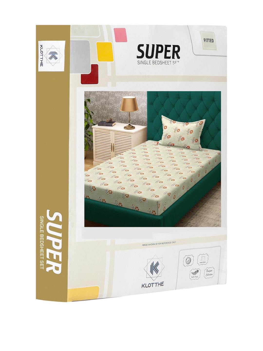 KLOTTHE Yellow Floral Cotton Single Bedsheets
