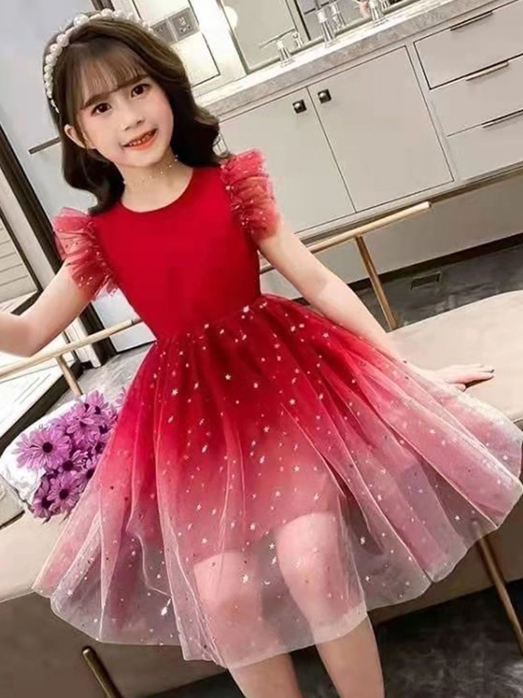 YK Girls Embellished Sleeveless Dress