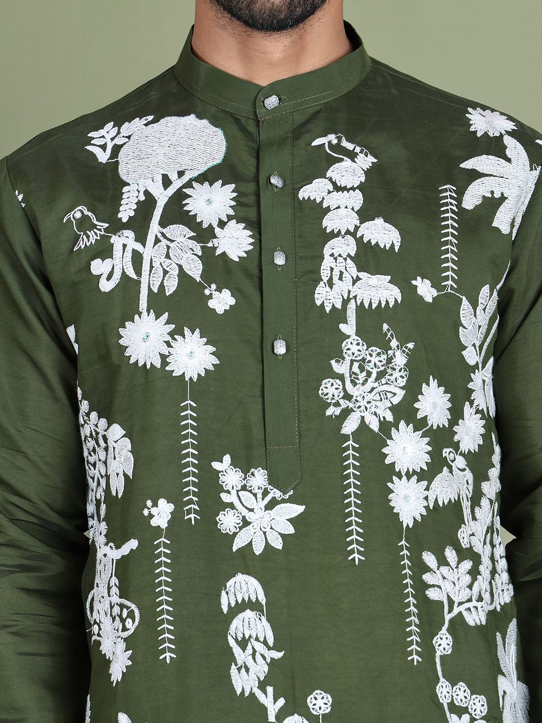 Jompers Floral Embroidered Chikankari Mandarin Collar Straight  Kurta