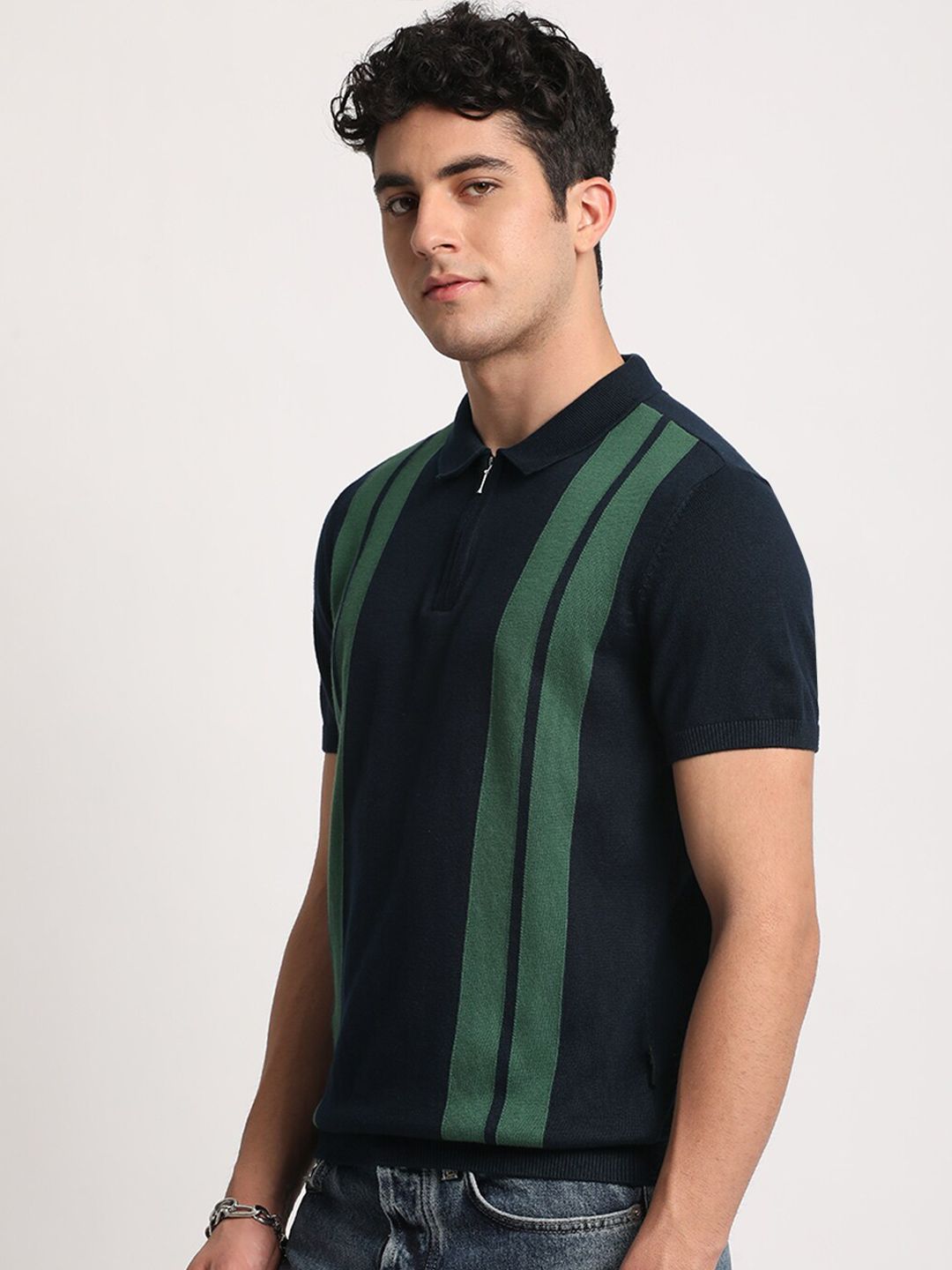 THE BEAR HOUSE Men Striped Regular Fit Cotton Polo Collar T-Shirt