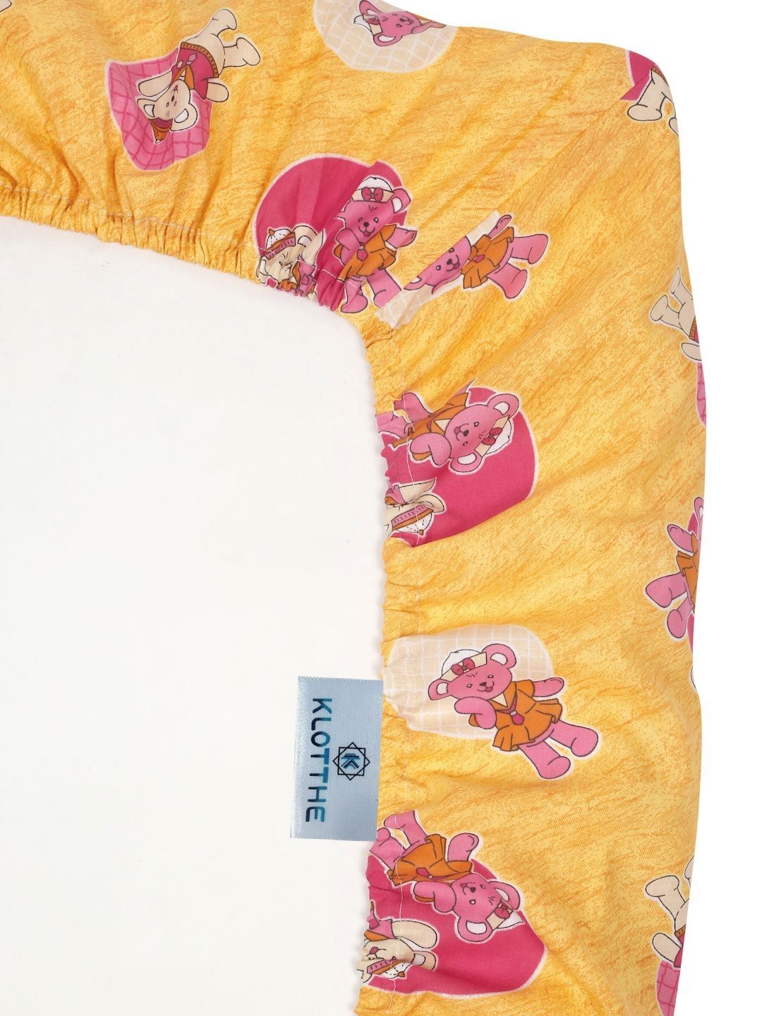 KLOTTHE Yellow Cartoon Printed Fitted 400 TC Cotton King Bedsheet & 2 Pillow Covers