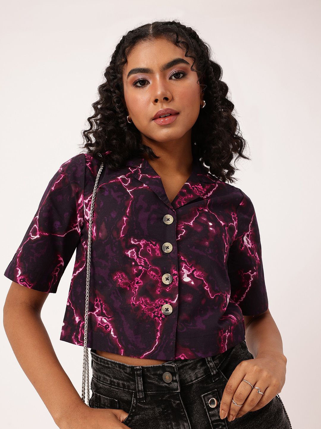 DressBerry Electric Escape Boxy Crop Shirt