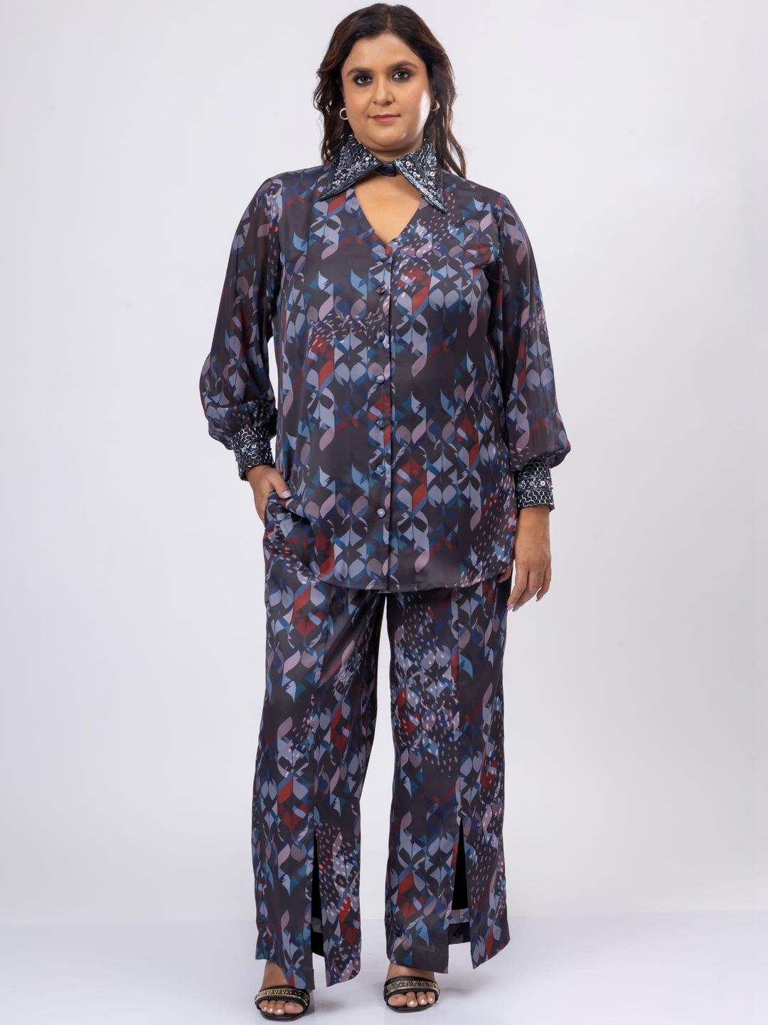 Mamicha Printed Shirt Collar Shirt & Trousers Co-Ords