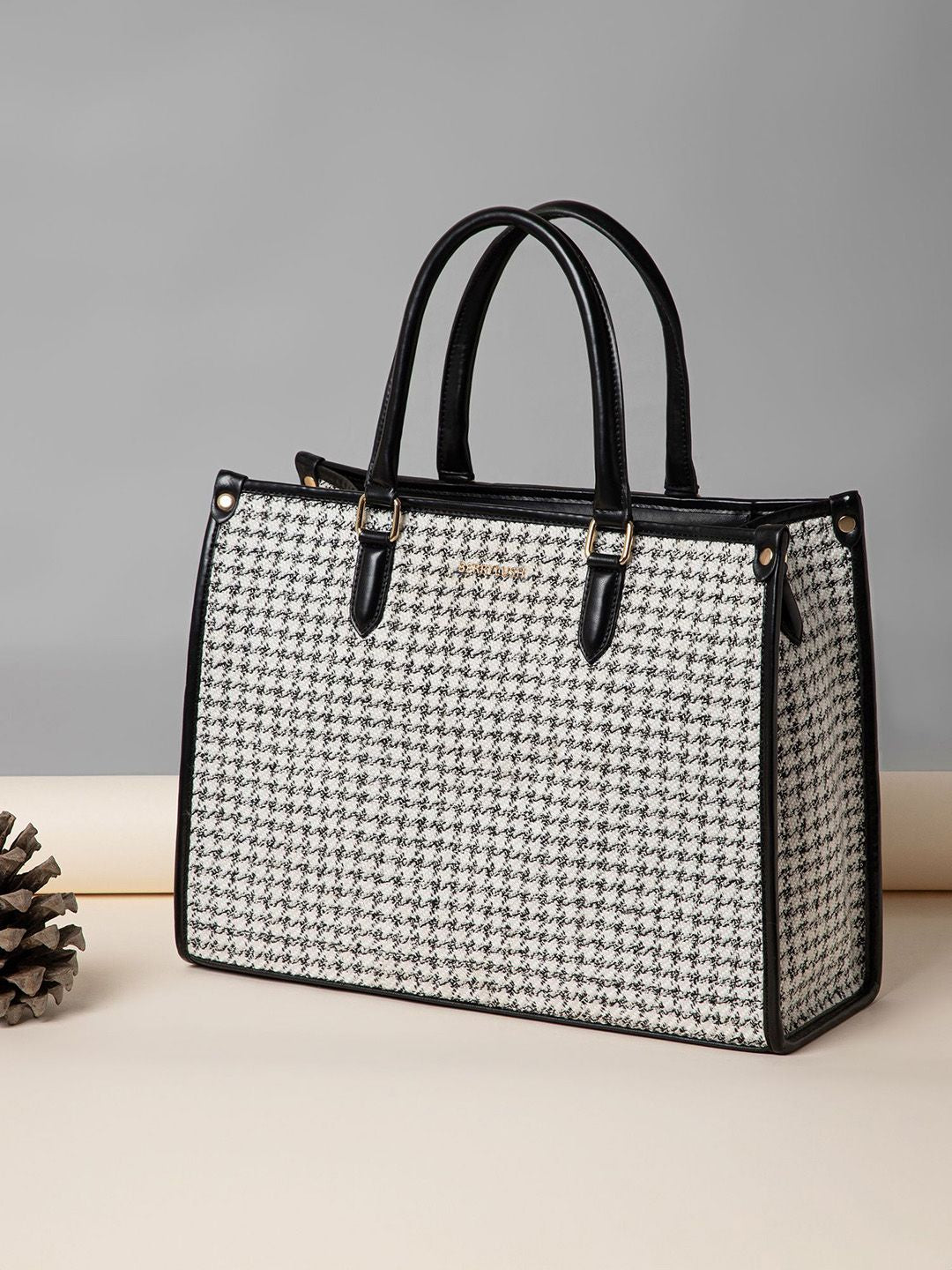 Berrylush Checked Structured Tote Bag with