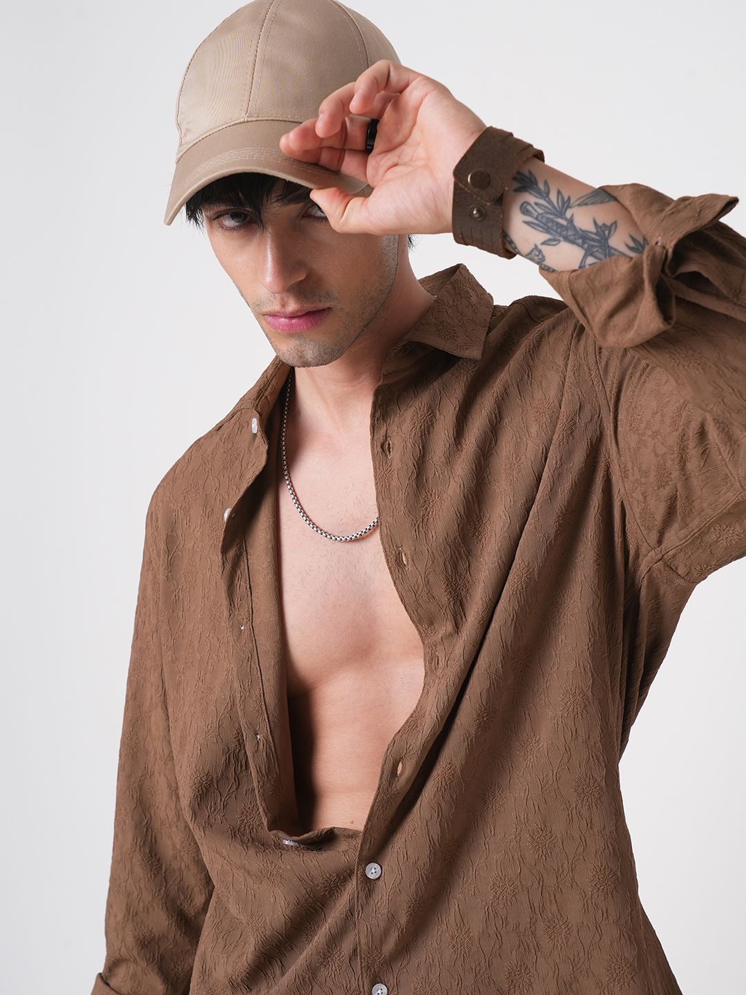 VASTRADO Men Classic Spread Collar Textured Slim Fit Casual Shirt