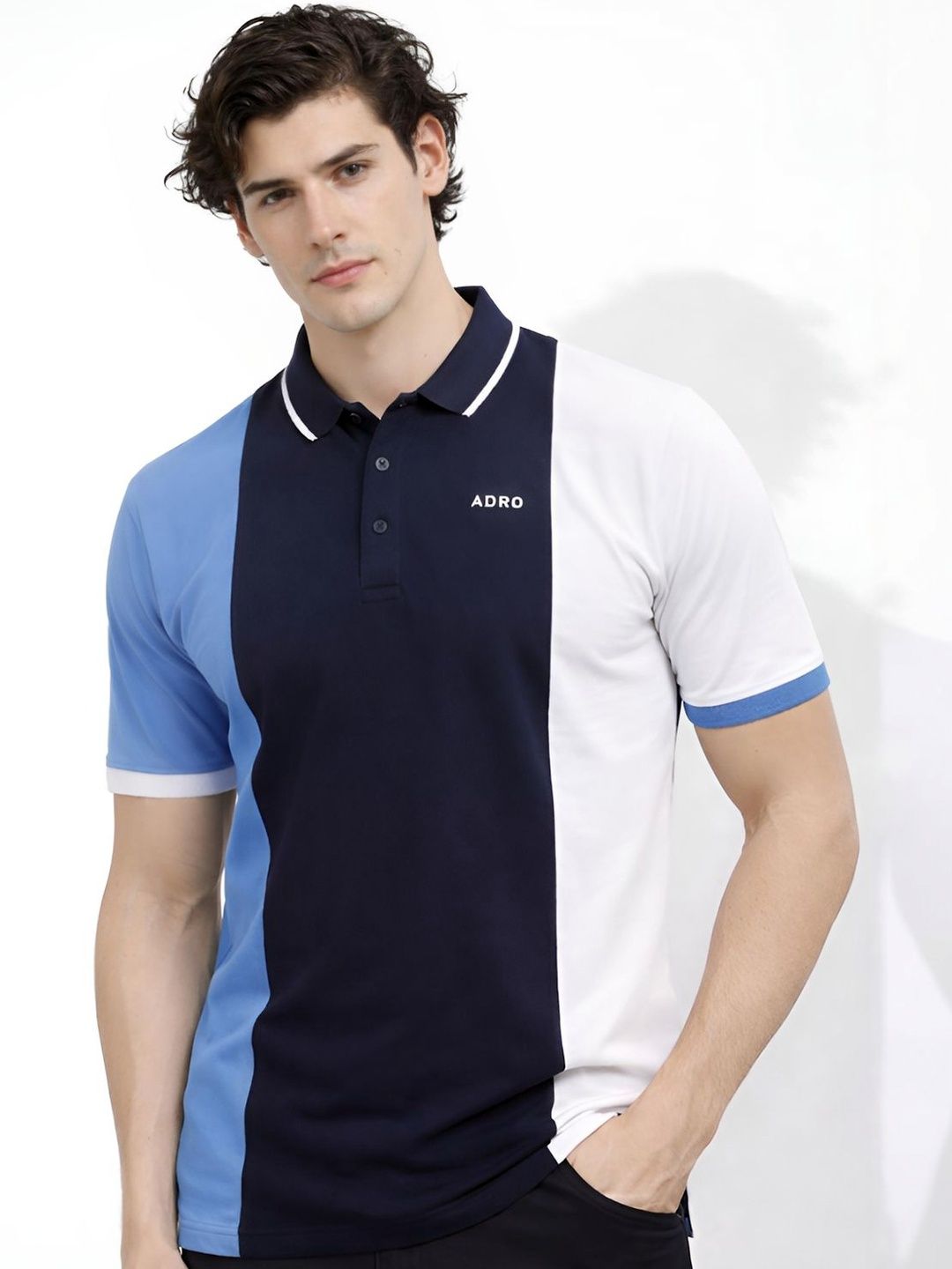 ADRO Men Colourblocked Polo Collar T-shirt