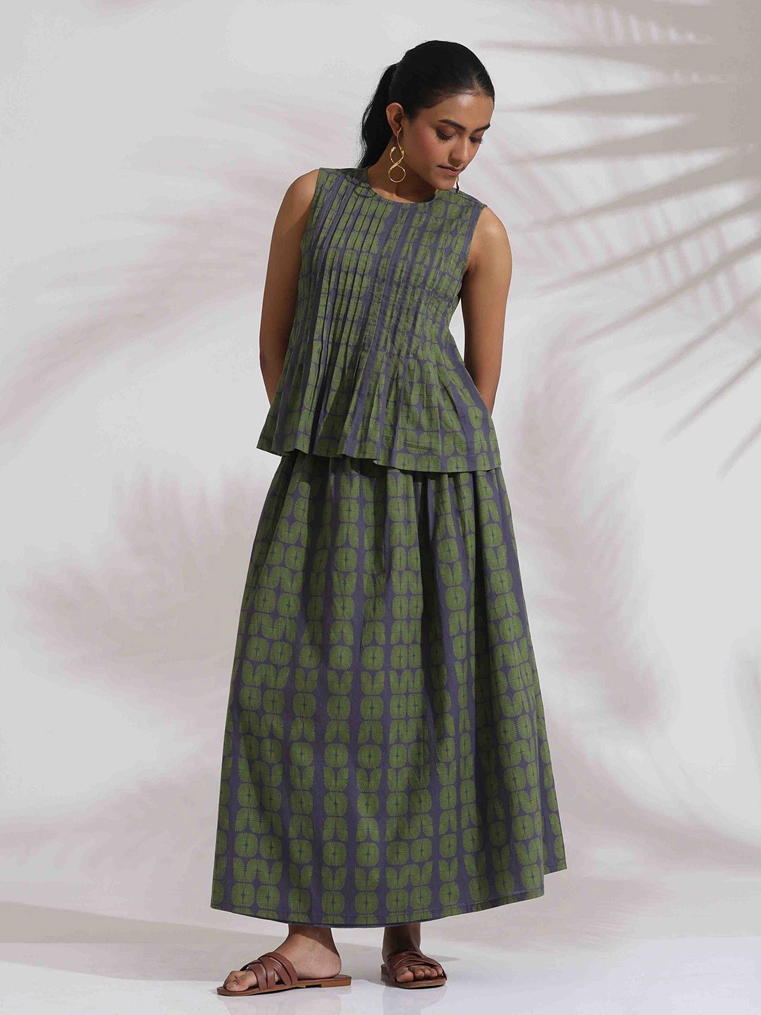 trueBrowns Geometric Printed Pure Cotton Top With Skirts