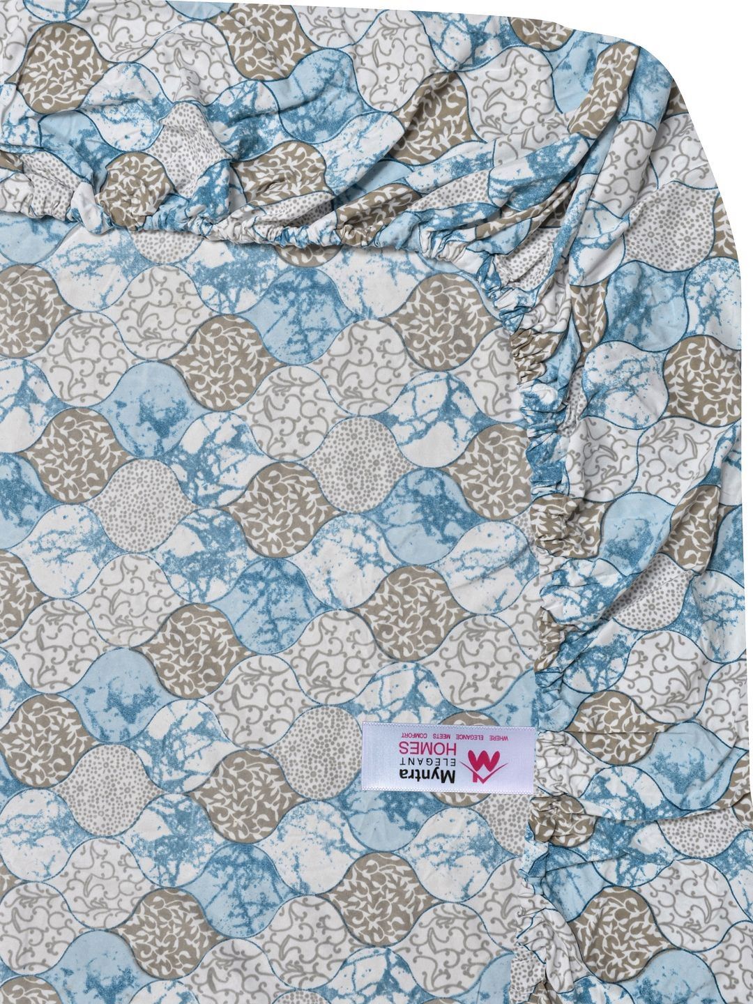Myntra Elegant Homes Blue & Green Floral 300 TC King Bedsheet with 2 Pillow Covers