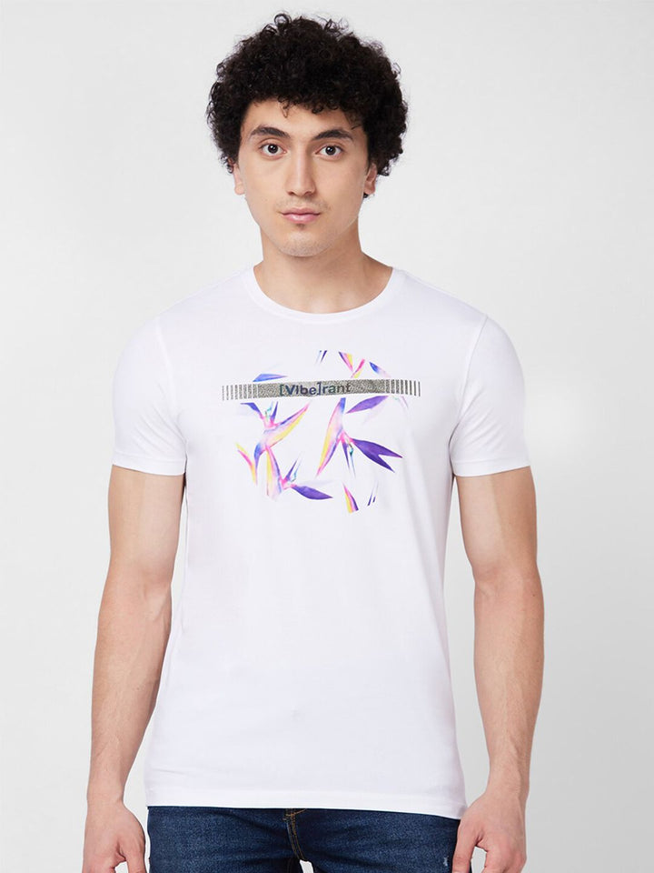 SPYKAR Round Neck Short Sleeves Printed Slim Fit Cotton T-shirt