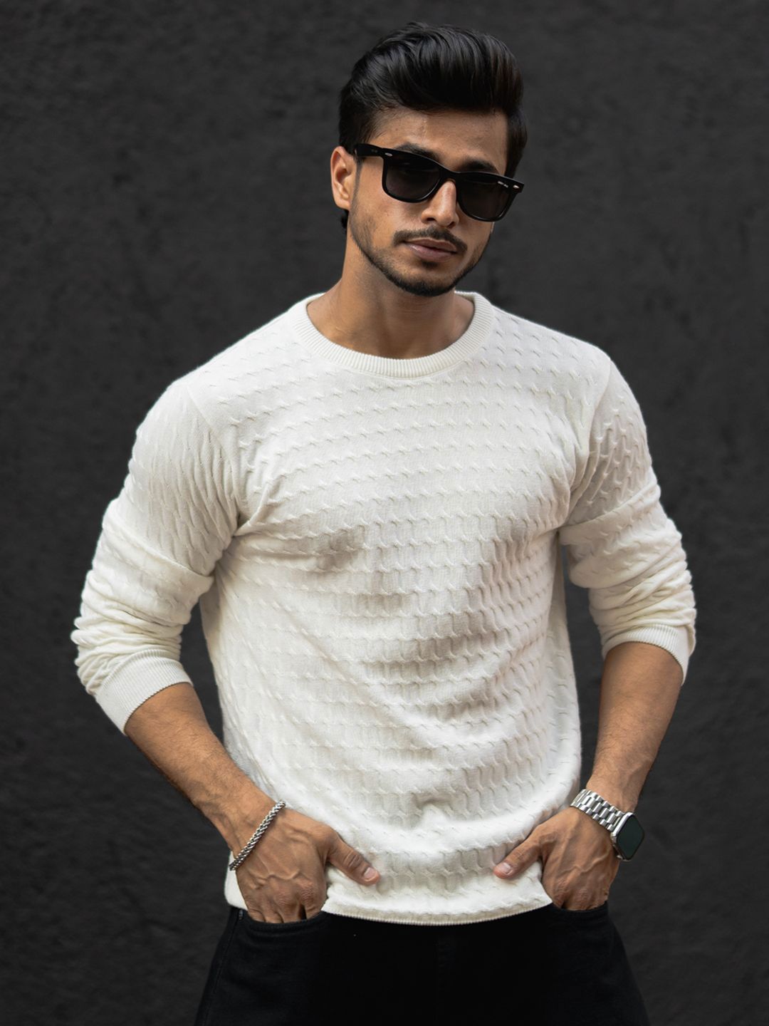 Powerlook Men Self Design Round Neck Cotton T-shirt