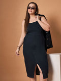 SASSAFRAS Curve Denim Sheath Midi Dress