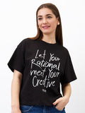 SPYKAR Women Typography Printed Round Neck Cotton Boxy T-shirt