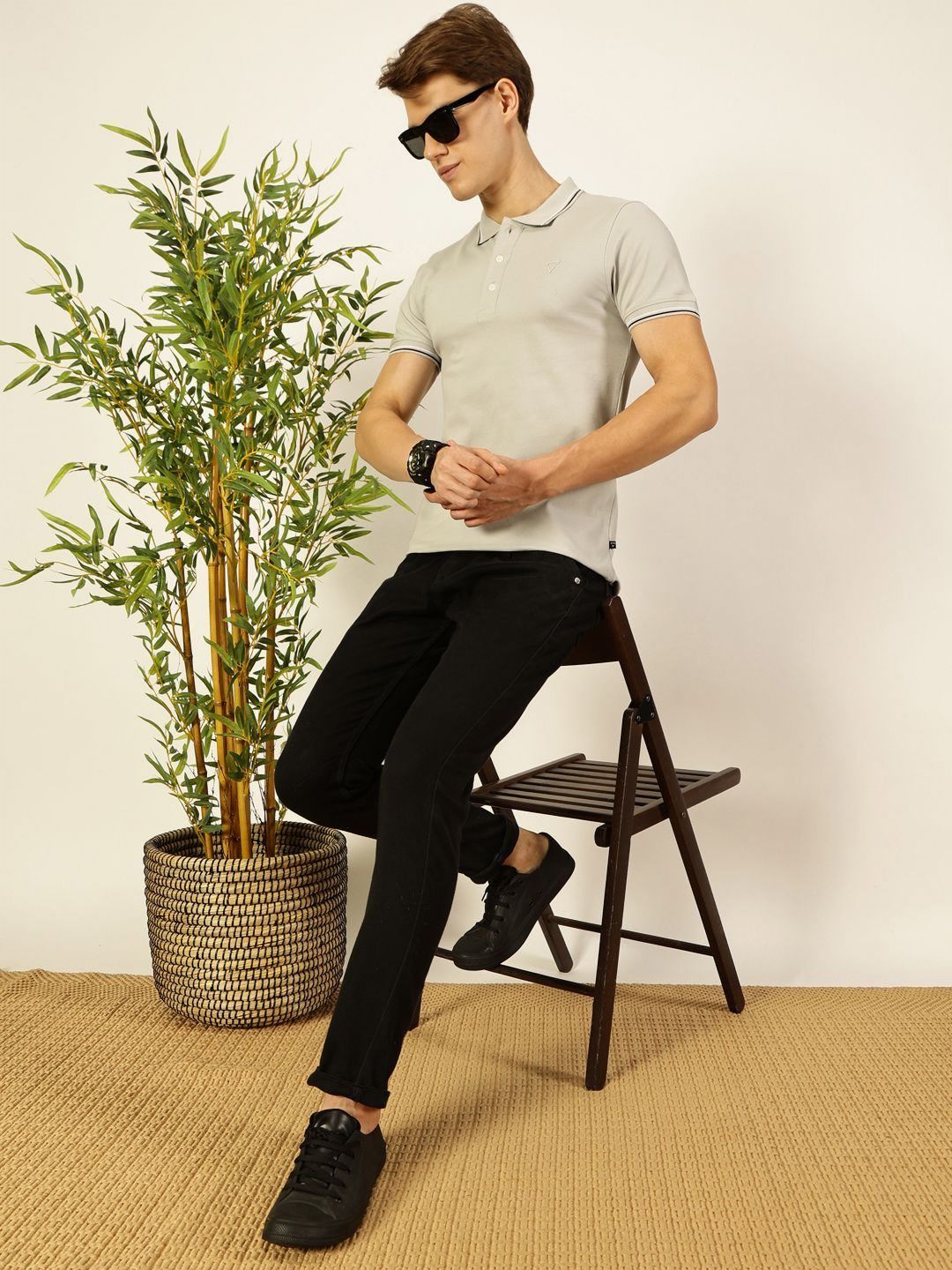 Thomas Scott Men Solid Polo Collar Cotton T-shirt